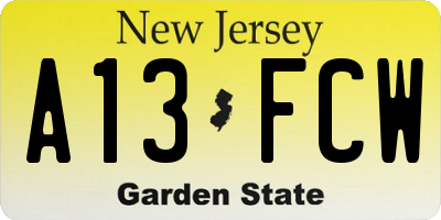 NJ license plate A13FCW