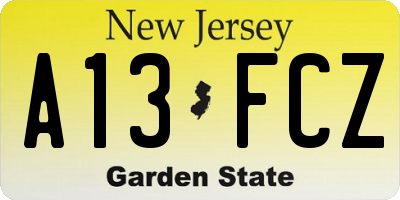 NJ license plate A13FCZ