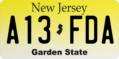 NJ license plate A13FDA