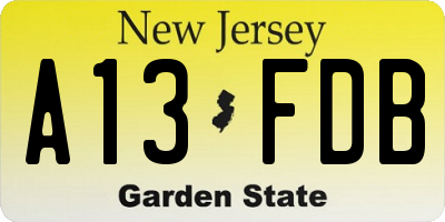 NJ license plate A13FDB