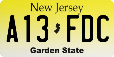NJ license plate A13FDC
