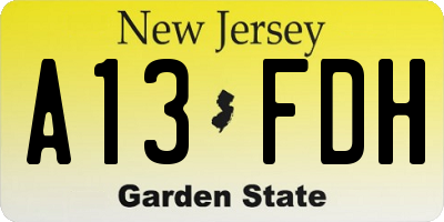 NJ license plate A13FDH