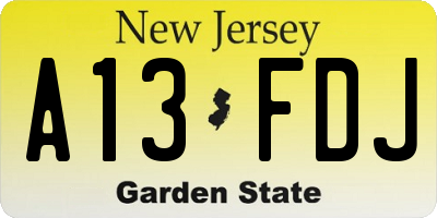 NJ license plate A13FDJ