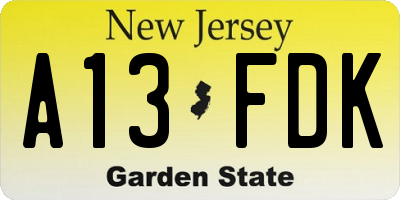 NJ license plate A13FDK
