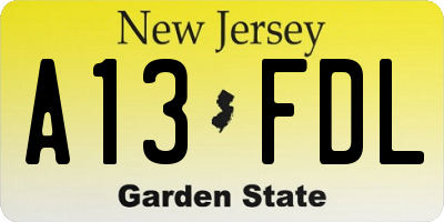 NJ license plate A13FDL