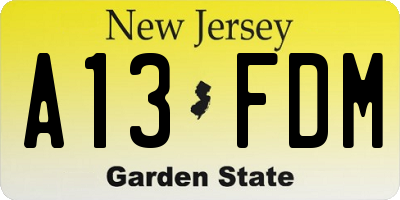 NJ license plate A13FDM