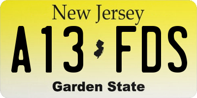 NJ license plate A13FDS