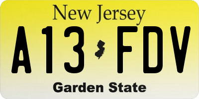 NJ license plate A13FDV