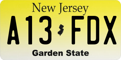 NJ license plate A13FDX