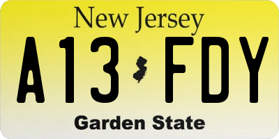 NJ license plate A13FDY
