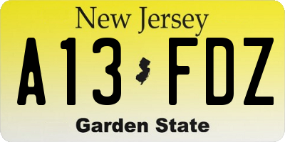 NJ license plate A13FDZ