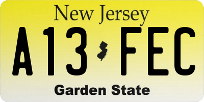 NJ license plate A13FEC
