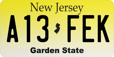 NJ license plate A13FEK