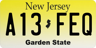 NJ license plate A13FEQ