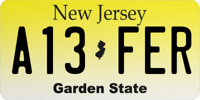 NJ license plate A13FER