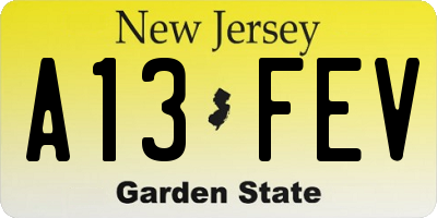 NJ license plate A13FEV