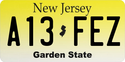 NJ license plate A13FEZ