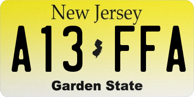 NJ license plate A13FFA