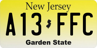 NJ license plate A13FFC