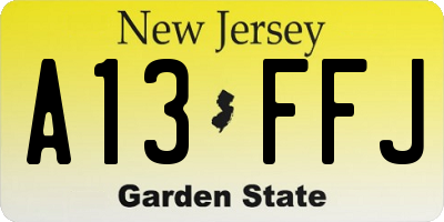 NJ license plate A13FFJ