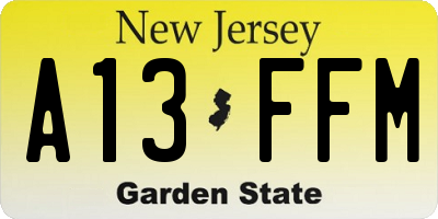 NJ license plate A13FFM