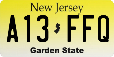 NJ license plate A13FFQ