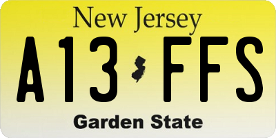 NJ license plate A13FFS