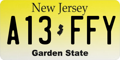 NJ license plate A13FFY