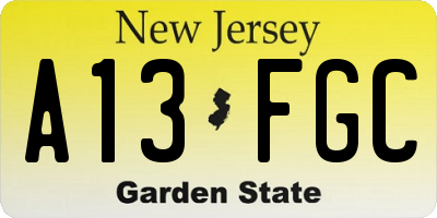 NJ license plate A13FGC