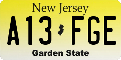 NJ license plate A13FGE