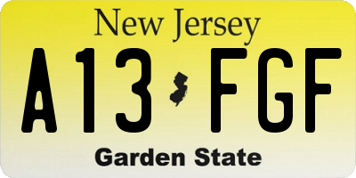 NJ license plate A13FGF