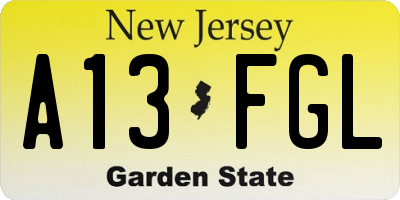 NJ license plate A13FGL