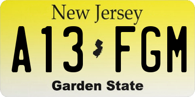 NJ license plate A13FGM