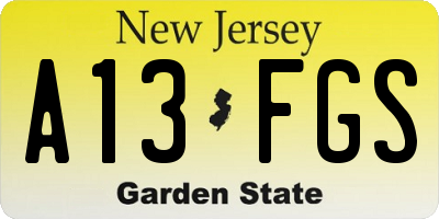 NJ license plate A13FGS