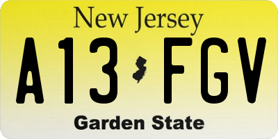 NJ license plate A13FGV
