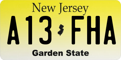 NJ license plate A13FHA