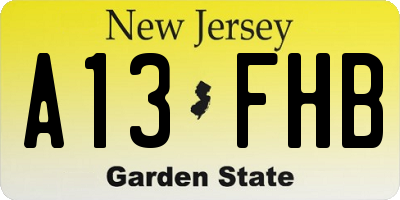 NJ license plate A13FHB