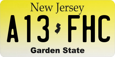 NJ license plate A13FHC