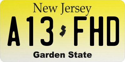 NJ license plate A13FHD