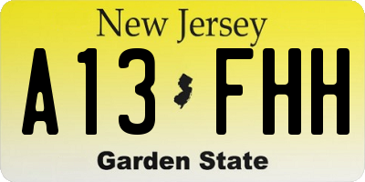 NJ license plate A13FHH