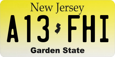 NJ license plate A13FHI