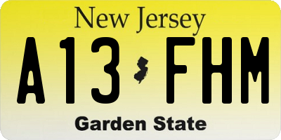 NJ license plate A13FHM