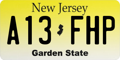 NJ license plate A13FHP