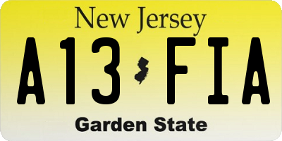 NJ license plate A13FIA