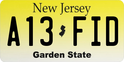 NJ license plate A13FID