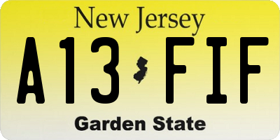 NJ license plate A13FIF