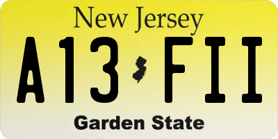 NJ license plate A13FII