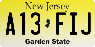NJ license plate A13FIJ