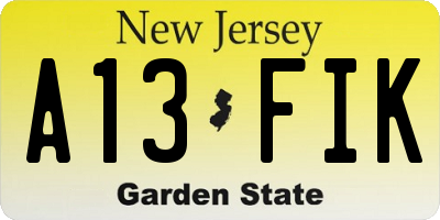 NJ license plate A13FIK