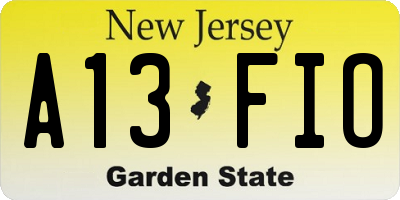 NJ license plate A13FIO